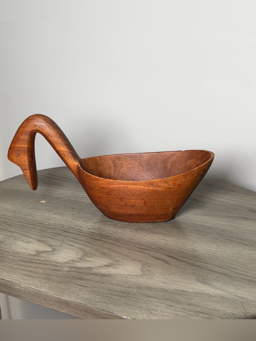 Vintage Hand Carved Wooden Swan Goose Bird Bowl Mid Century Decor Dish